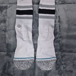 Stance White and Black Crew Socks with Gray Accents